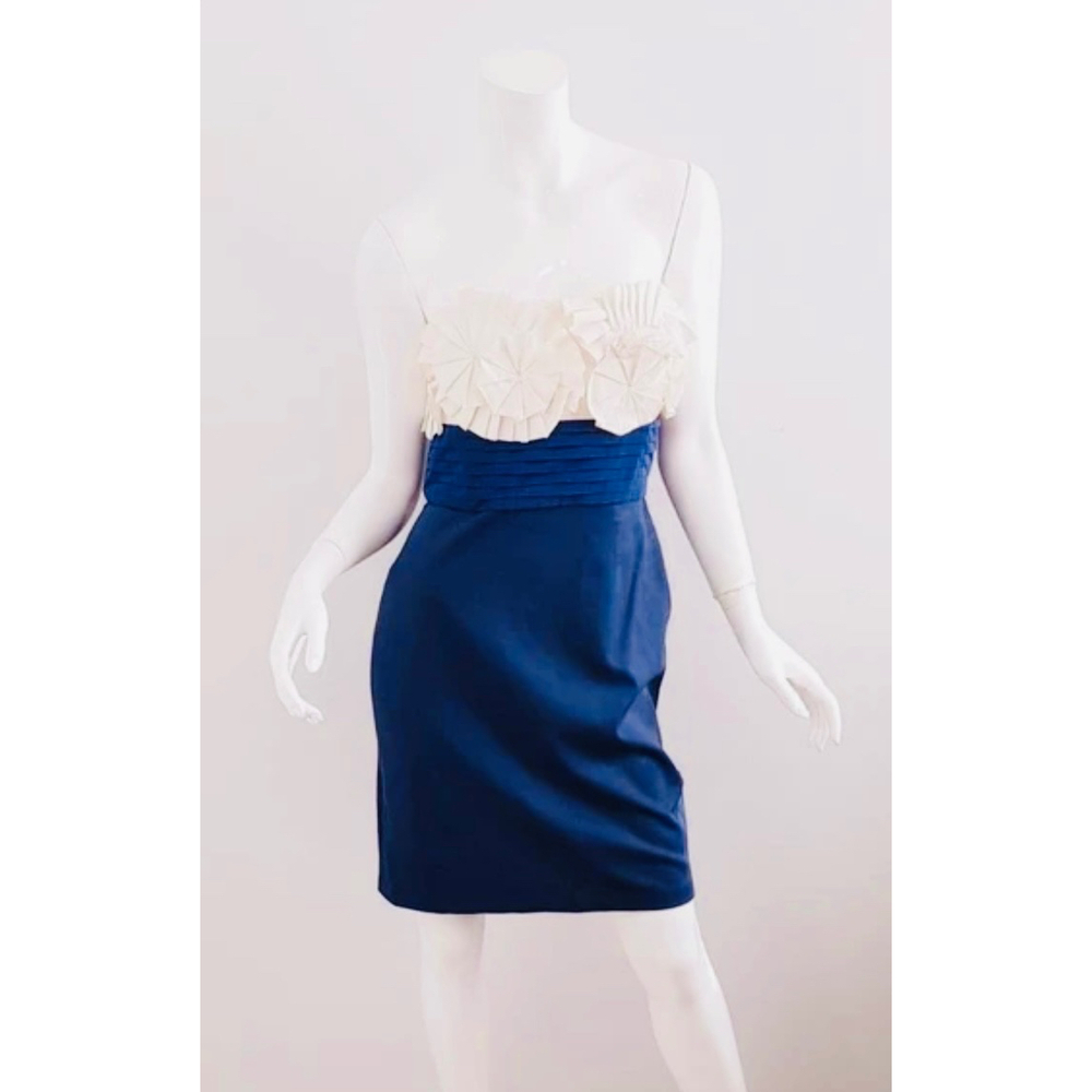 BCBGMAXAZRIA Strapless Dress Party Cocktail Navy Blue Floral‎ Size 0